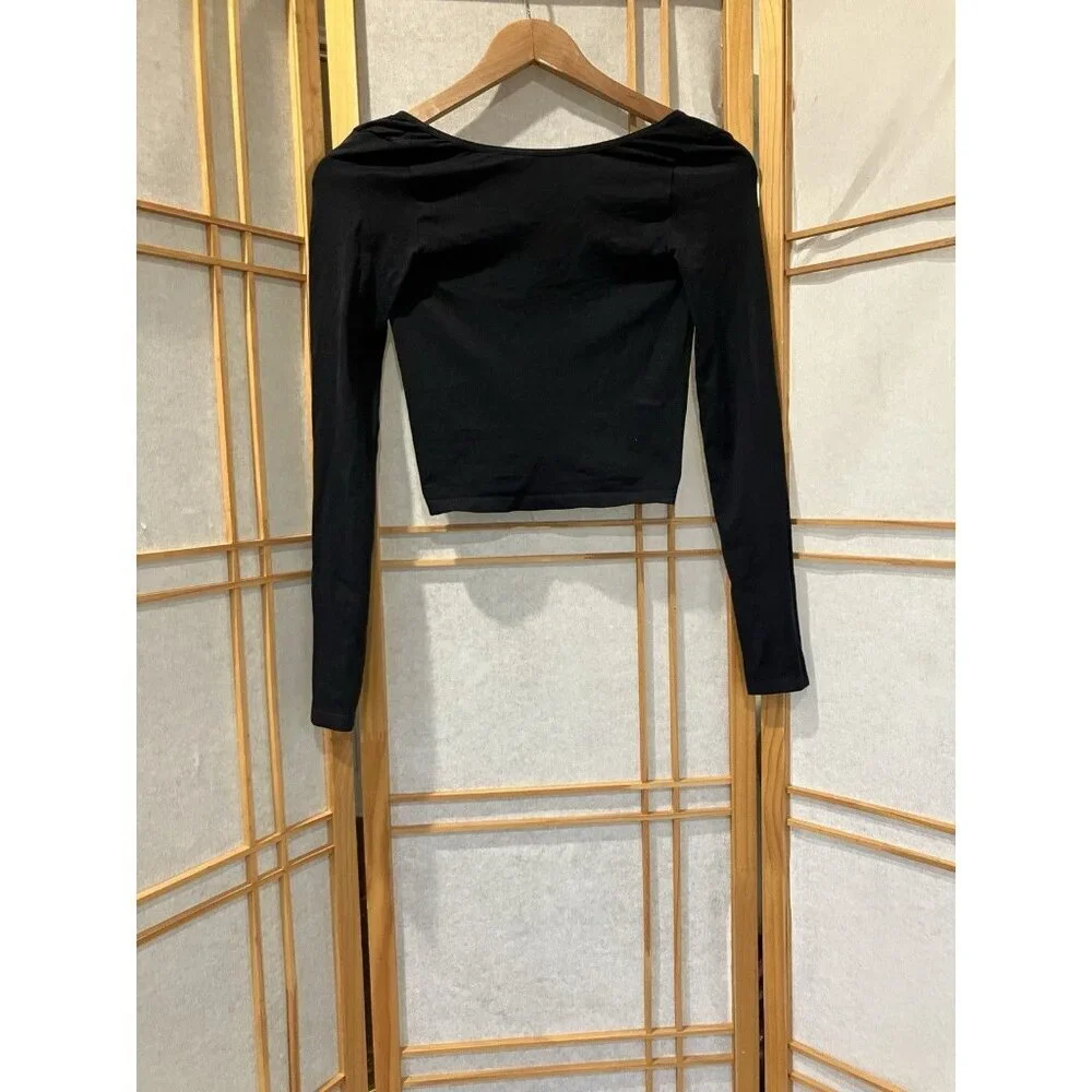 Anthropologie Black Scoop Back Crop Top Stretch Moto, Citi Small/Medium - Picture 4 of 8